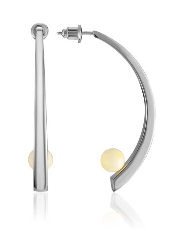 Stylish Striking "Leia" Stud Earrings with Amber Inserts, image 