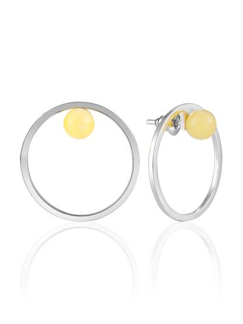 Lightweight Palazzo Stud Earrings with Honey Amber, Length: 2.4, image 