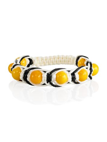 Bright contrasting braided “Shambhala” bracelet with honey amber, Length: 16, image 