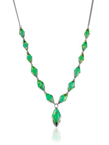 Bright necklace “Snowdrop” with tinted emerald amber, Length: 47, image 