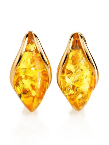 Light gold-plated earrings with lemon amber “Snowdrop”, image , picture 4