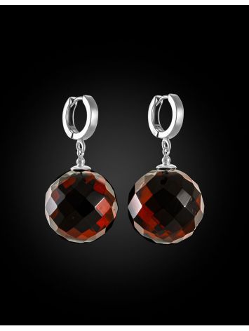 Luxurious earrings with faceted amber pendants "Large Ball", image , picture 3