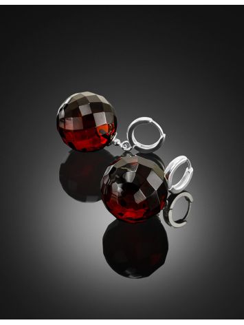 Luxurious earrings with faceted amber pendants "Large Ball", image , picture 2
