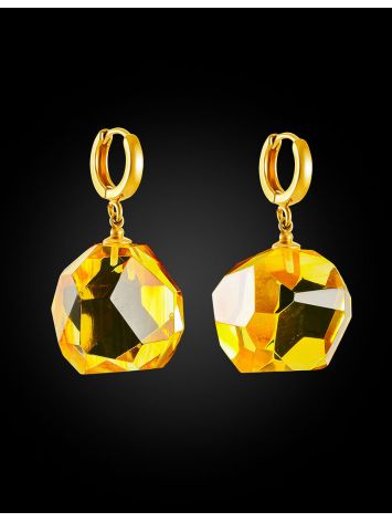 Stunning earrings made of golden-lemon amber with hand-cut faceting, image , picture 3