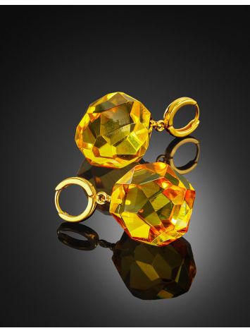 Stunning earrings made of golden-lemon amber with hand-cut faceting, image , picture 2