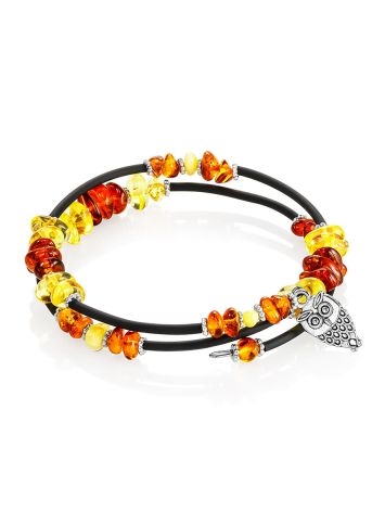 Bracelet with natural amber beads in various shades on a string "Oklahoma", Length: Безразмерный, image , picture 3