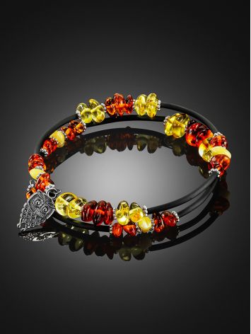 Bracelet with natural amber beads in various shades on a string "Oklahoma", Length: Безразмерный, image , picture 2