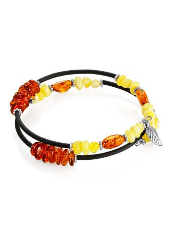 Light stylish bracelet with natural amber in different shades "Oklahoma", Length: Безразмерный, image , picture 3