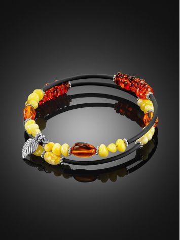 Light stylish bracelet with natural amber in different shades "Oklahoma", Length: Безразмерный, image , picture 2