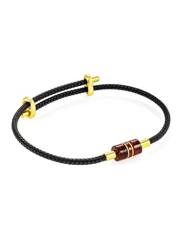 Unusual bracelet on a solid braided base with an amber insert, image , picture 3