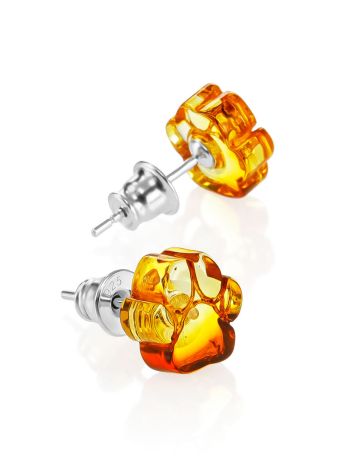 Charming stud earrings "Paws" made of cognac-colored amber, image , picture 4