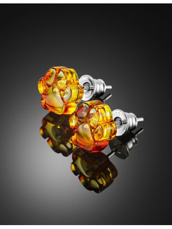 Charming stud earrings "Paws" made of cognac-colored amber, image , picture 2