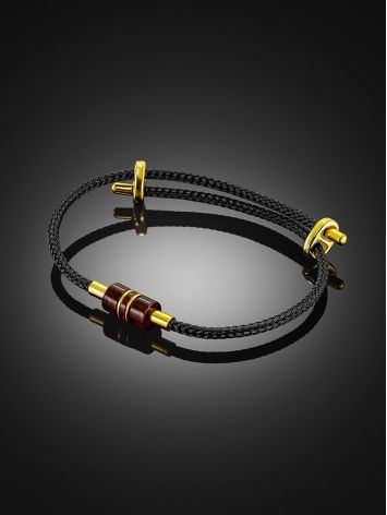Unusual bracelet on a solid braided base with an amber insert, image , picture 2