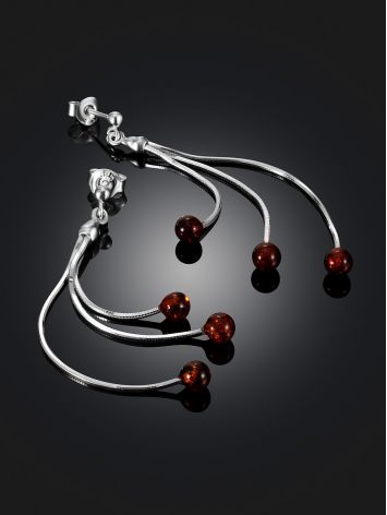 Bright Long "Rowan" Earrings with Cognac Amber, image , picture 2