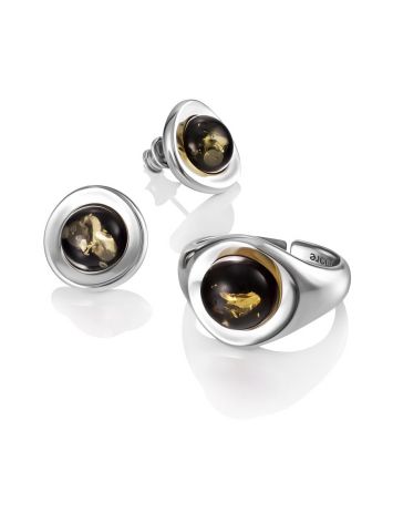 Fashionable Round Stud Earrings With Green Amber, image , picture 3