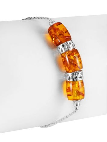 Chain bracelet with sparkling cognac amber “Kenya”, image , picture 3