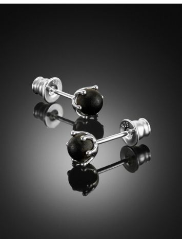 Miniature stud earrings with black amber "Princess", image , picture 2