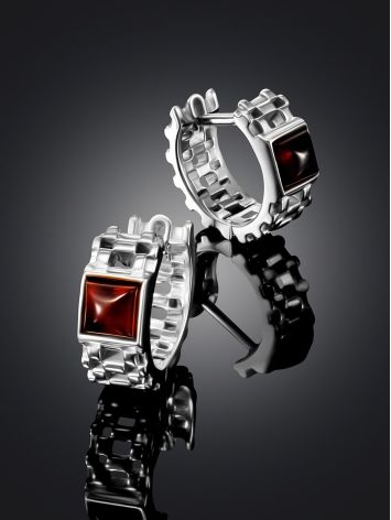 Miniature Hoop Earrings "Tourbillon" with Cognac Amber, image , picture 2