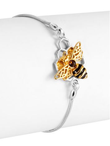 Light "Winnie the Pooh" Bracelet, Adorned with Amber Inserts, image , picture 3