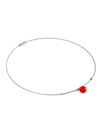 A hoop necklace with a scarlet amber ball pendant called "Dewdrop"​, Length: 42, image , picture 3