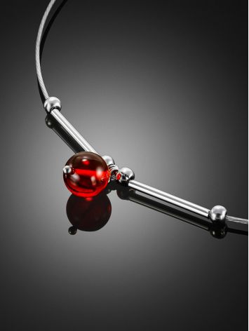 A hoop necklace with a scarlet amber ball pendant called "Dewdrop"​, Length: 42, image , picture 2