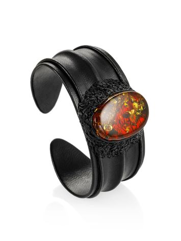 Safari-style bracelet made of leather and natural amber "Nefertiti", Length: 16, image , picture 3
