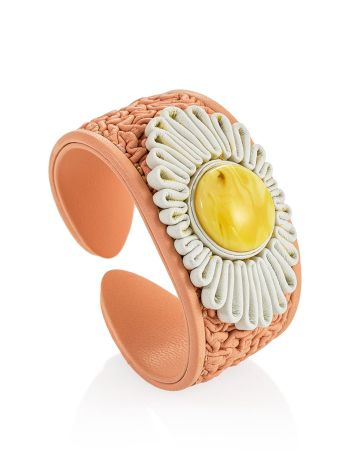 Bracelet made of pink leather with honey amber insert "Nefertiti", Length: 15, image , picture 3