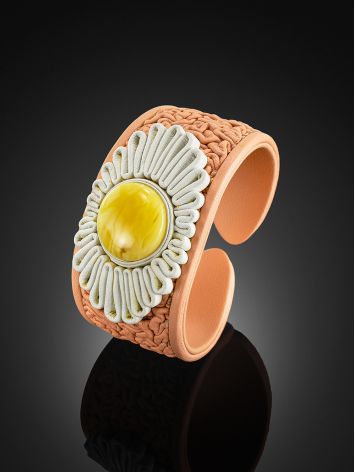 Bracelet made of pink leather with honey amber insert "Nefertiti", Length: 15, image , picture 2