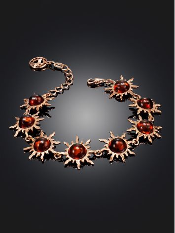 Bright Gold-Plated "Helios" Bracelet with Cherry Amber, image , picture 2