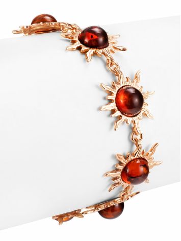 Bright Gold-Plated "Helios" Bracelet with Cherry Amber, image , picture 3