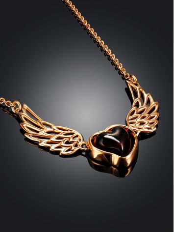 Cute Amber Heart Necklace With Wings, image , picture 2