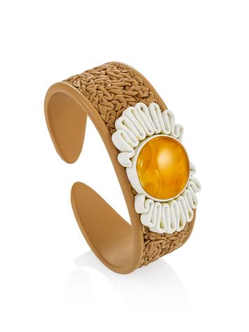 Striking bracelet made of natural leather and honey amber "Nefertiti", Length: 16,5, image , picture 3