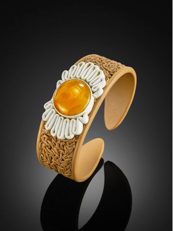 Striking bracelet made of natural leather and honey amber "Nefertiti", Length: 16,5, image , picture 2