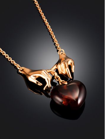 Amber Heart Necklace "Hand In Hand", image , picture 2