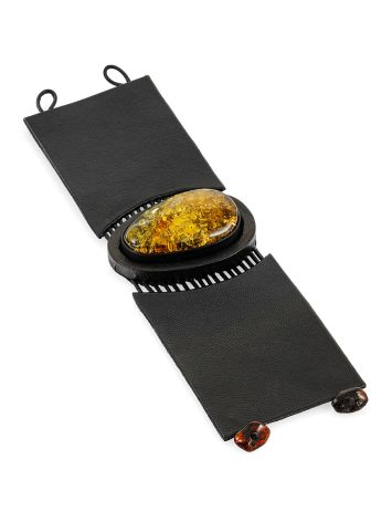 Striking bracelet made of genuine leather and sparkling green amber “Amazon”, Length: 18, image , picture 3