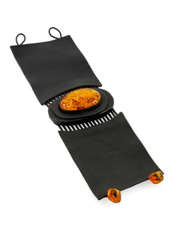 Striking leather cuff bracelet with a solid sparkling amber “Amazon”, Length: 19, image , picture 3