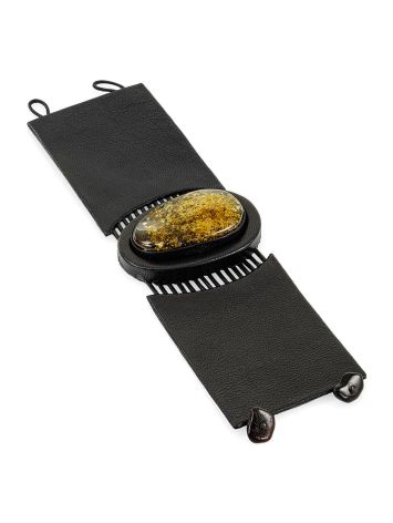 Cuff bracelet made of genuine leather and green amber “Amazon”, Length: 16, image , picture 3