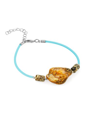Stylish "Trinidad" bracelet with amber on blue silicone cord, Length: 18, image , picture 4