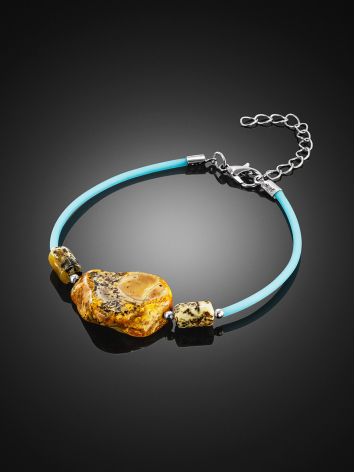 Stylish "Trinidad" bracelet with amber on blue silicone cord, Length: 18, image , picture 2