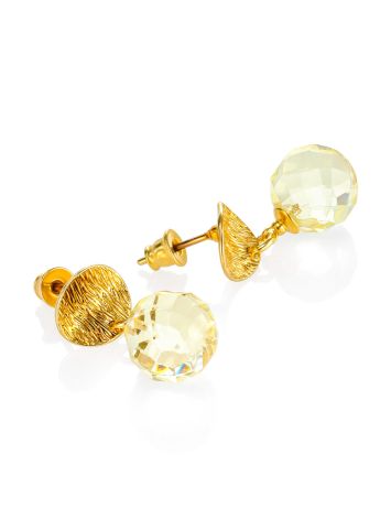 Gold-plated "Baccarat" stud earrings with faceted amber ball pendants, image , picture 4