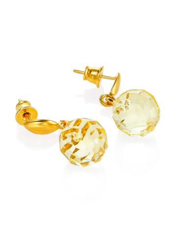 "Baccarat" stud earrings with faceted amber ball pendants, image , picture 4