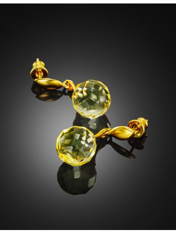 "Baccarat" stud earrings with faceted amber ball pendants, image , picture 2