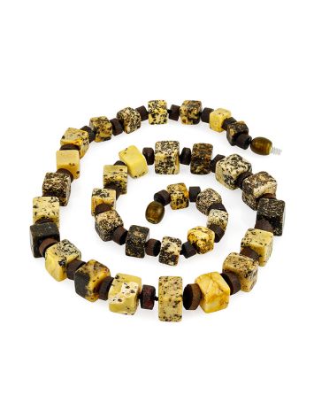 Stylish necklace made of textured Baltic amber with a matte surface, Length: 47, image , picture 3