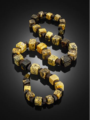 Stylish necklace made of textured Baltic amber with a matte surface, Length: 47, image , picture 2