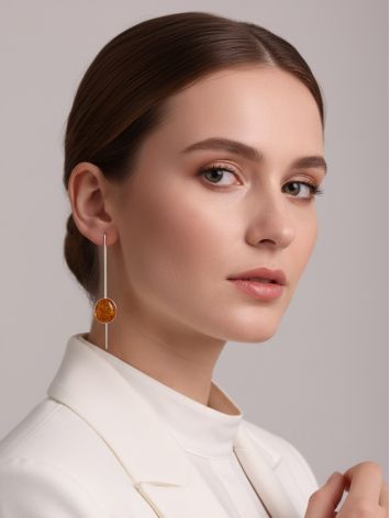 Elegant Hook Earrings with Golden Amber "Attraction", Length: 6.6, image , picture 3