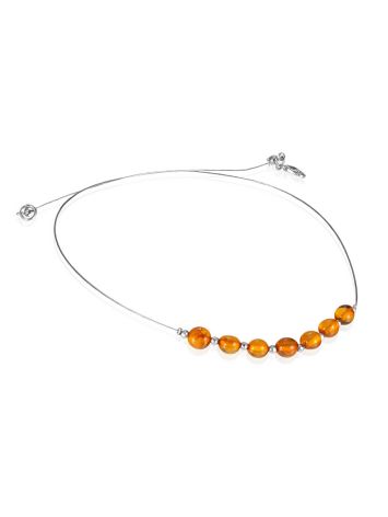 Delicate "Dewdrops" string necklace with amber beads, Length: 40, image , picture 3