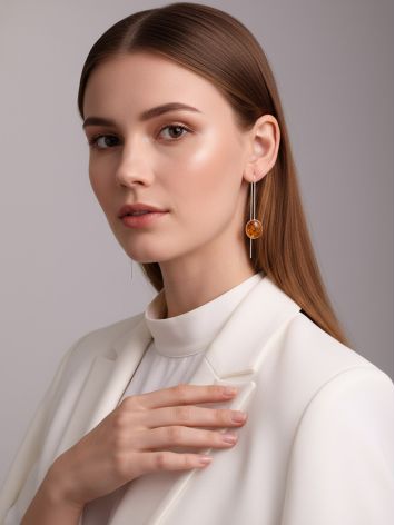 Elegant Hook Earrings with Golden Amber "Attraction", Length: 6.6, image , picture 4