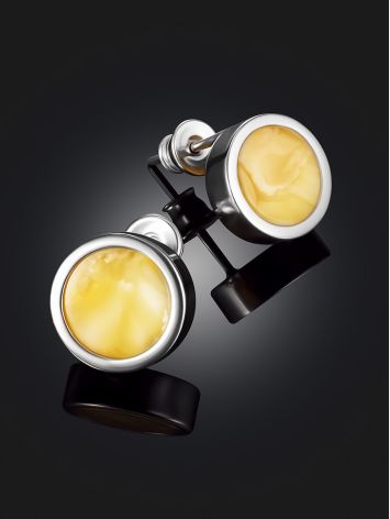 Palazzo stud earrings with milky-honey amber, image , picture 2