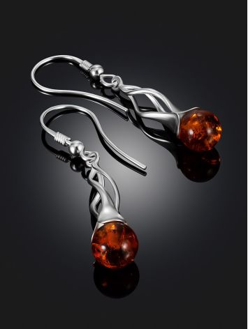 Elegant Elongated Hook Earrings "Calla" with Natural Amber, Length: 4.5, image , picture 2