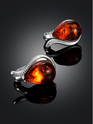 "Orpheus" Earrings with Cognac-Colored Amber, image , picture 2